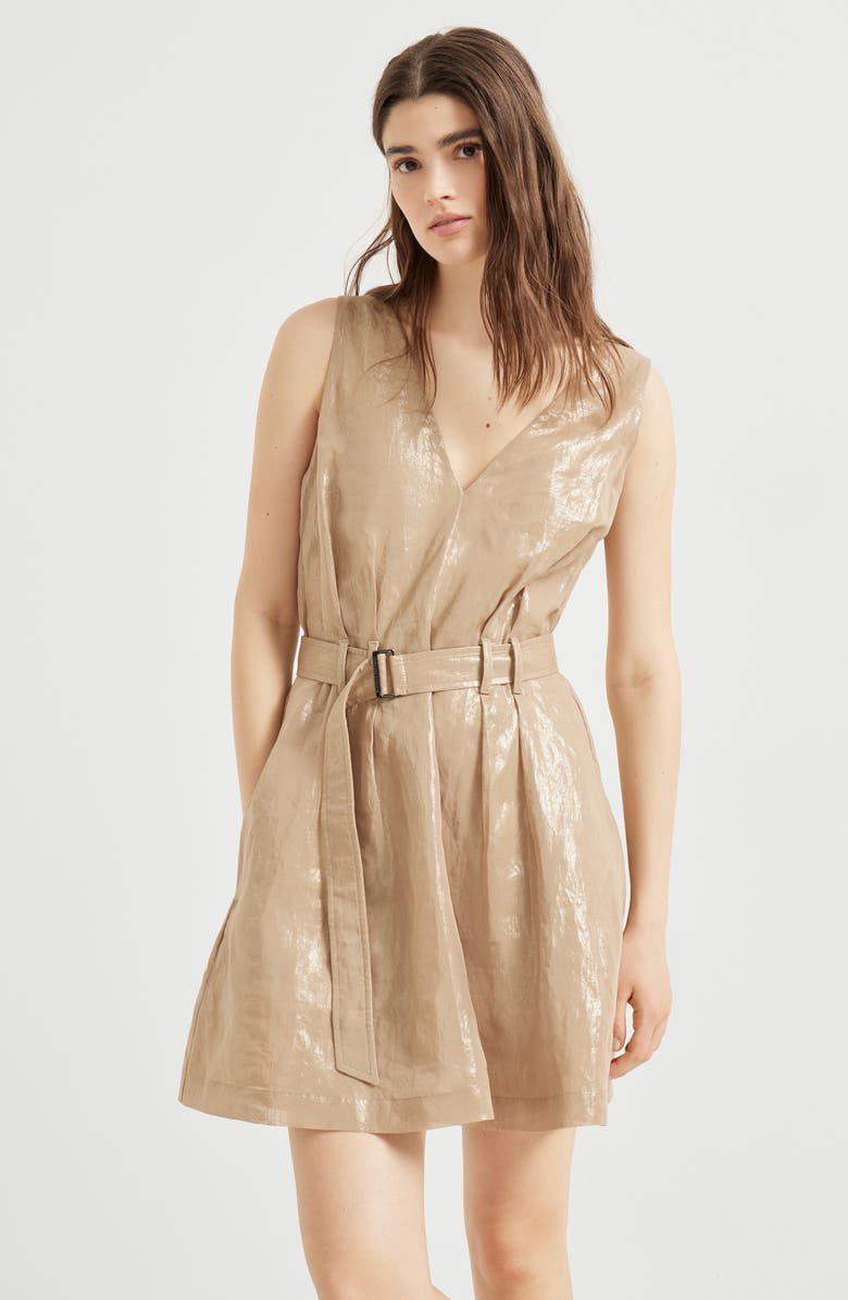 Brunello Cucinelli Lamé cotton gauze mini dress, Alternate, color,