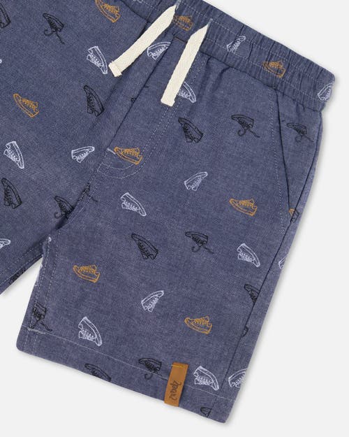 DEUX PAR DEUX DEUX PAR DEUX LITTLE BOY'S PRINTED CHAMBRAY SHORT GRAY, WHITE AND TAN
