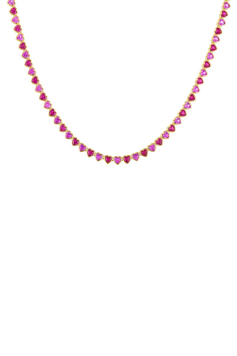 Lab Created Ruby & Pink Sapphire Heart Collar Necklace, Main, color, YELLOW