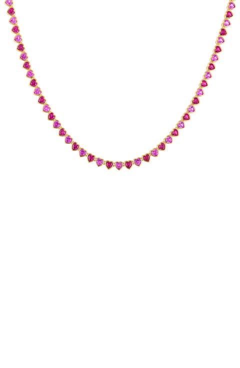 Lab Created Ruby & Pink Sapphire Heart Collar Necklace