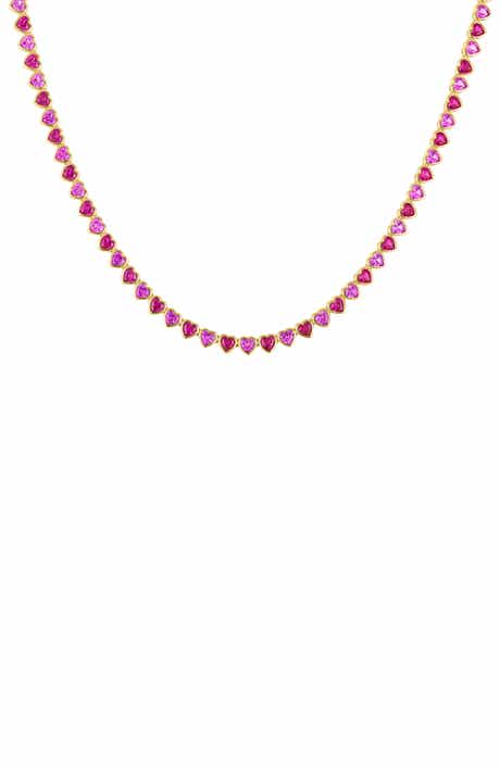 Lab Created Ruby & Pink Sapphire Heart Collar Necklace