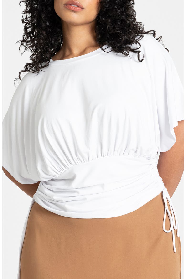 Flutter Sleeve Side Tie Ruched Top, Main, color, WHITE