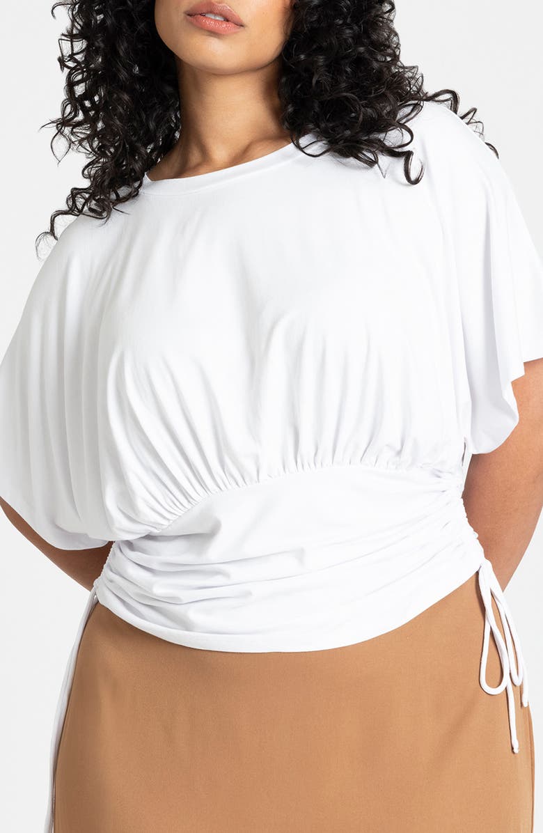 ELOQUII Flutter Sleeve Side Tie Ruched Top, Main, color, 