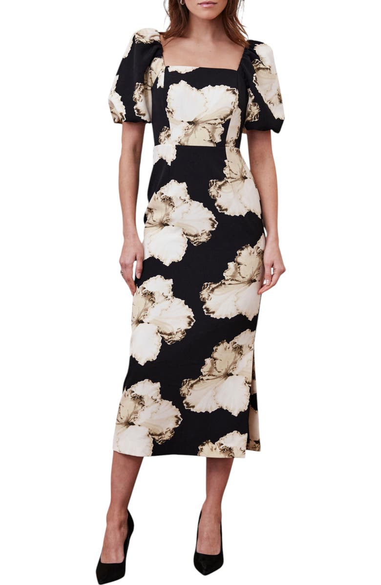MINT VELVET Printed Midi Dress, Main, color, Black
