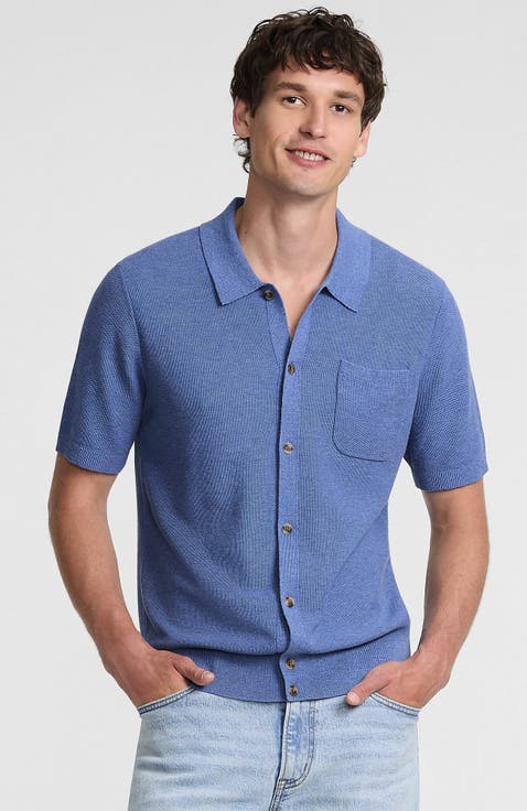 Short Sleeve Texture Stitch Button Through Sweater Polo
