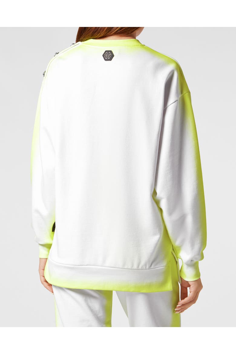 Sweatshirt Round Neck Fluo Women, Alternate, color, white