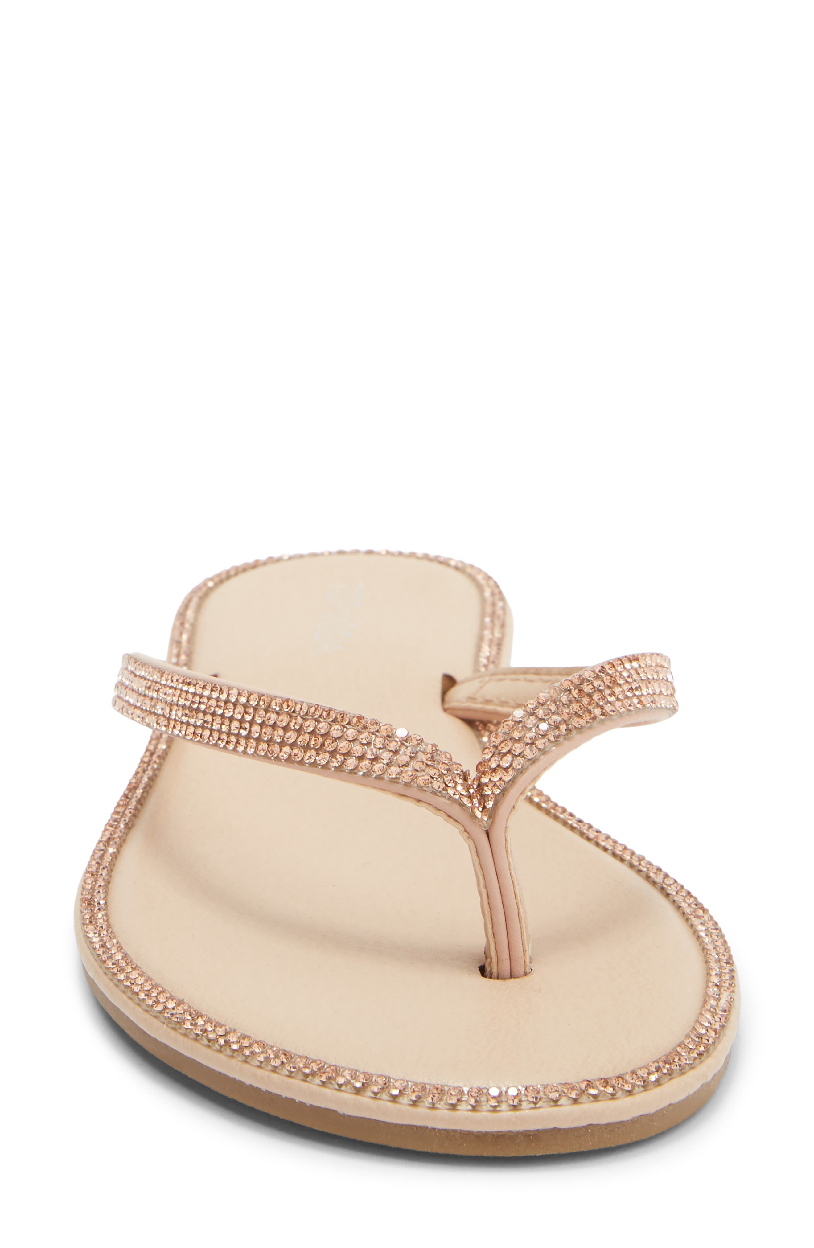 TOP MODA Haiti Rhinestone Embellished Flip Flop, Alternate, color, Rose Gold Pu