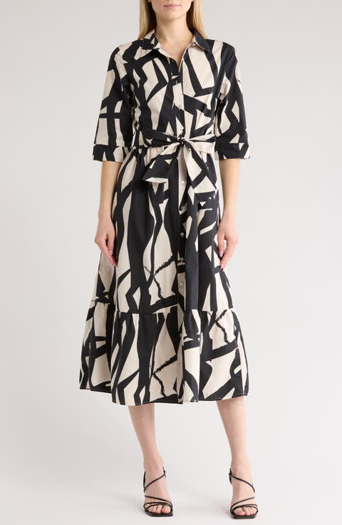 Abstract Print Midi Shirtdress