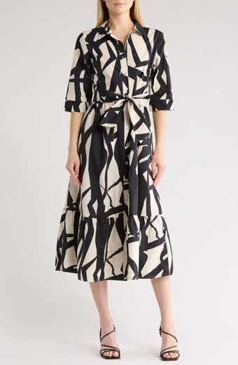 Ellen Tracy Abstract Print Midi Shirtdress