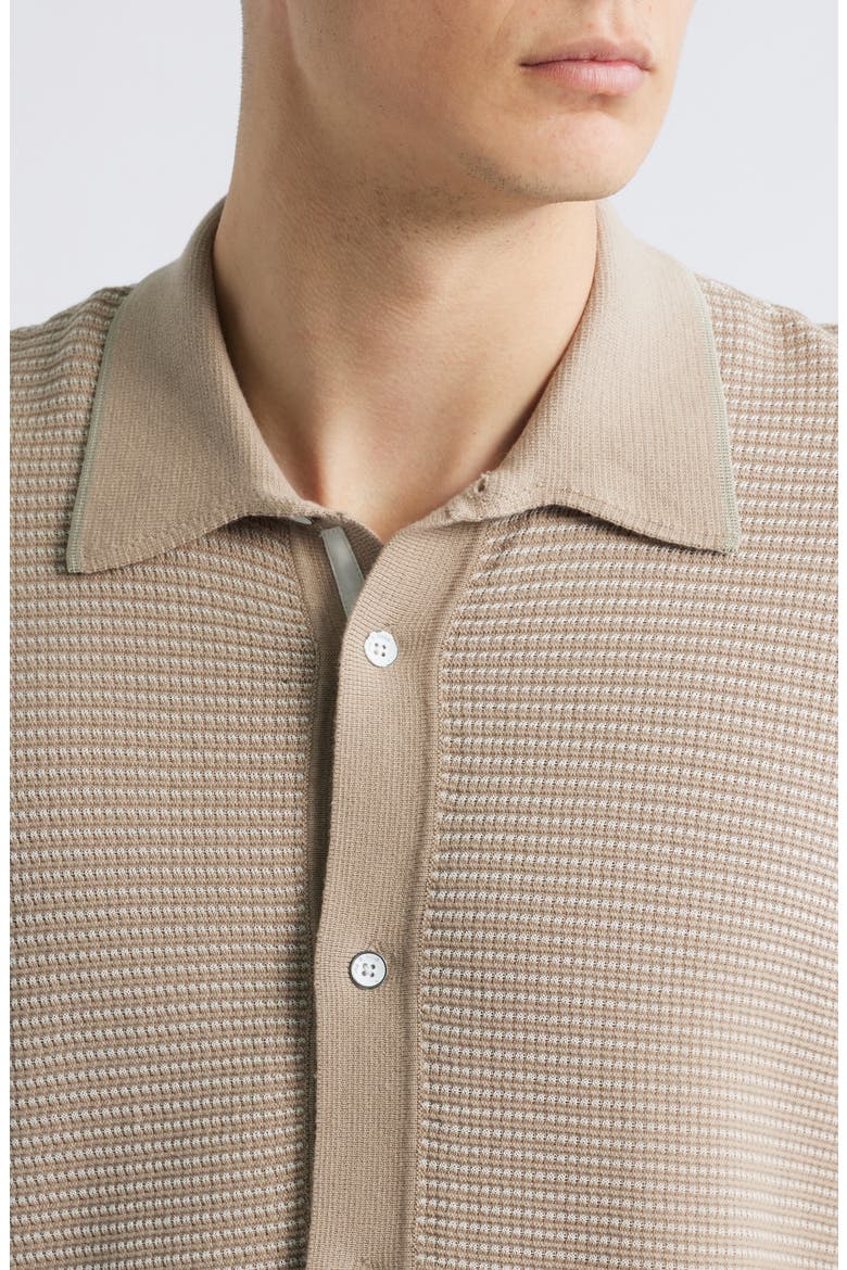 Harvey Jacquard Stripe Knit Short Sleeve Button-Up Shirt, Alternate, color, LIGHT BEIGE