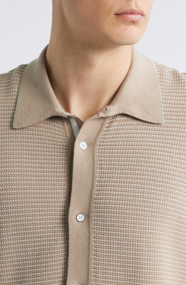 rag & bone Harvey Jacquard Stripe Knit Short Sleeve Button-Up Shirt, Alternate, color, Light Beige