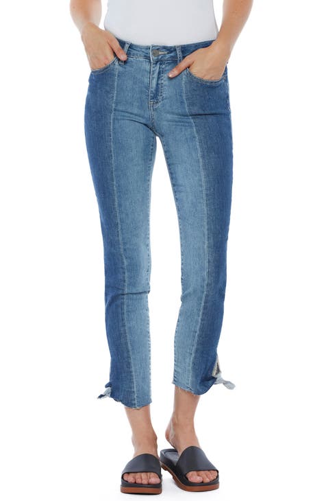 Retro Two-Tone Ankle Fray Tie Jeans