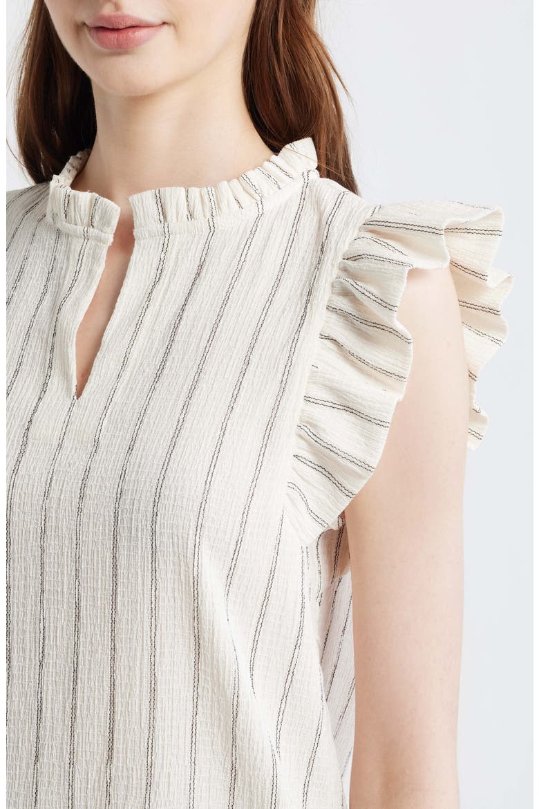 Flutter Sleeve Stripe Shirt, Alternate, color, WHITE DOVE/ ANNEBLACK