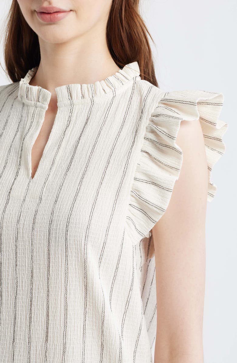 Anne Klein Flutter Sleeve Stripe Shirt, Alternate, color, White Dove/ Anneblack