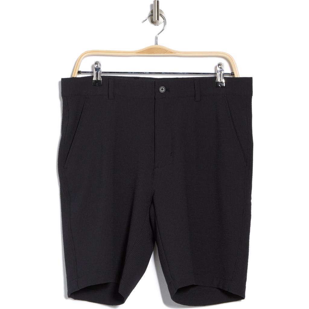 Greg Norman Stripe Stretch Seersucker Shorts In Black