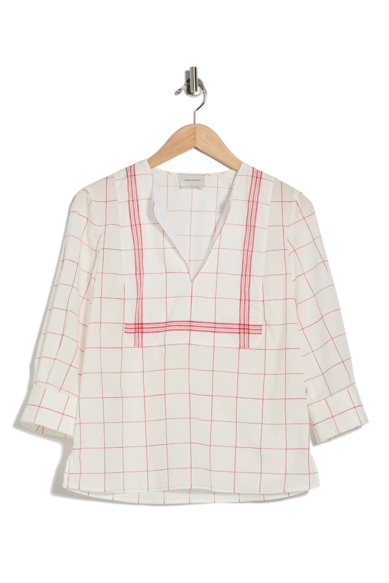 Windowpane Print Cotton Top, Alternate, color, WHITE/ RED