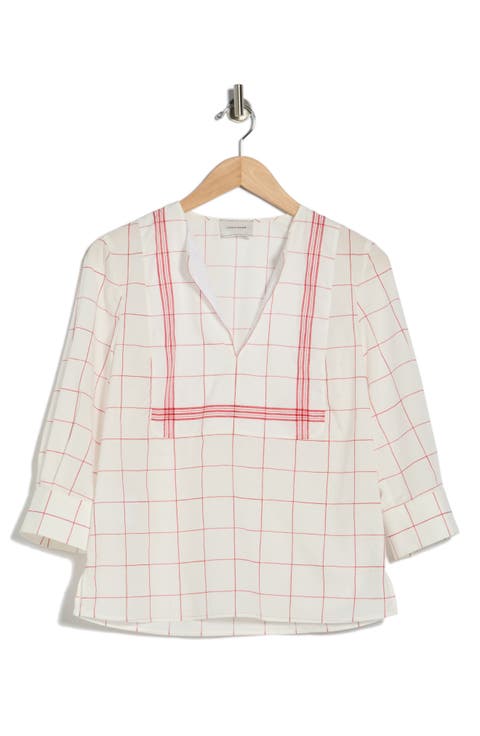 Windowpane Print Cotton Top