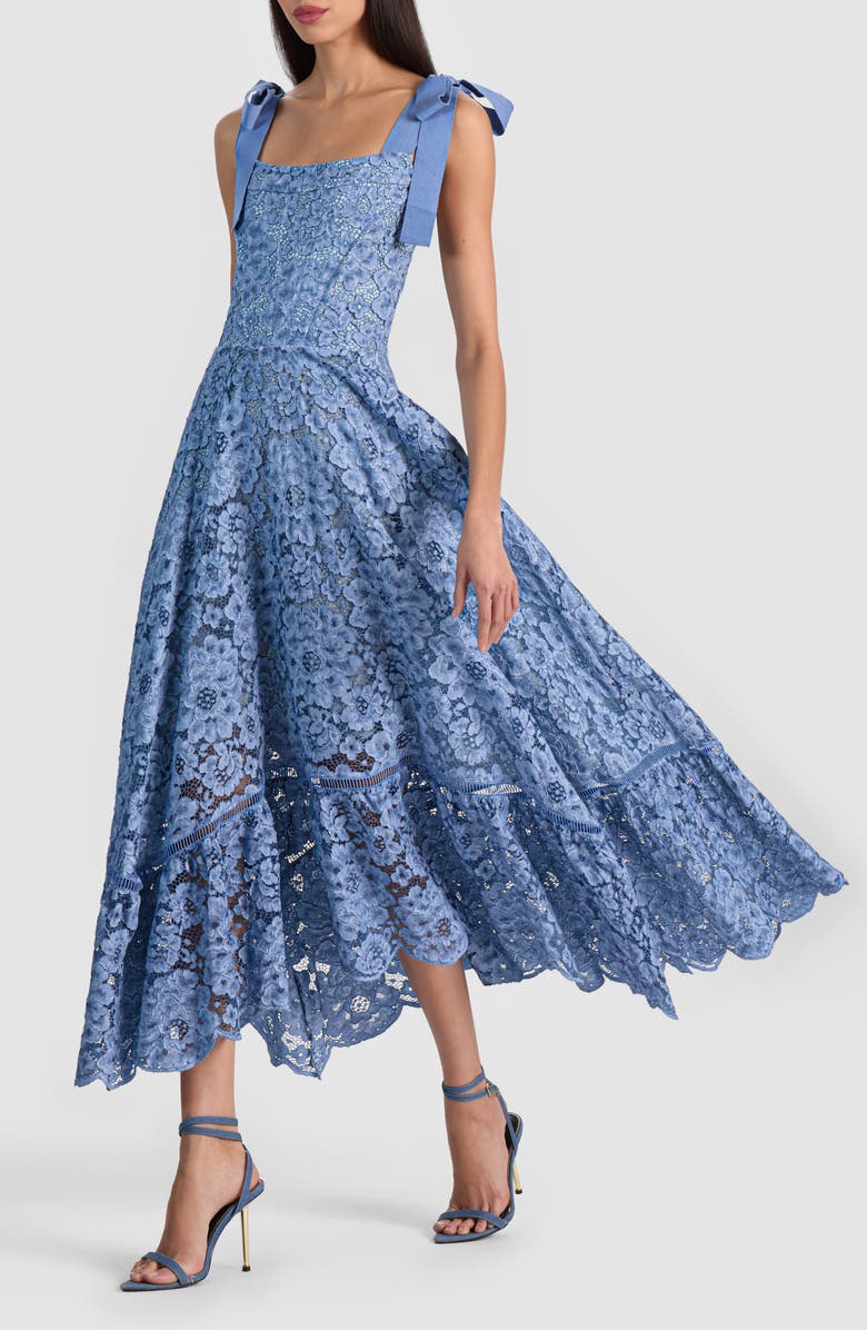 Alice + Olivia Rosalee Tie Strap Lace Sundress, Alternate, color, Indigo