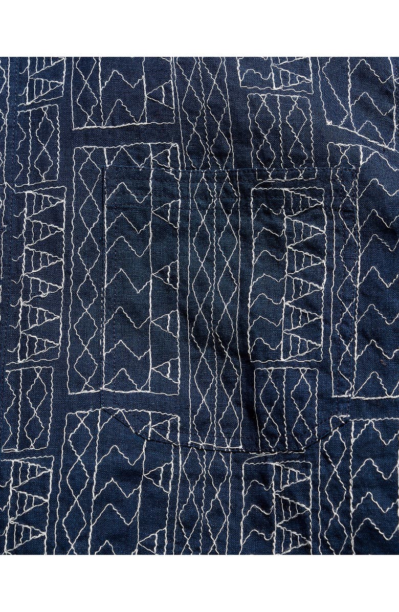 Billy Reid Geo Stitch Short Sleeve Linen Sport Shirt, Alternate, color, Blue