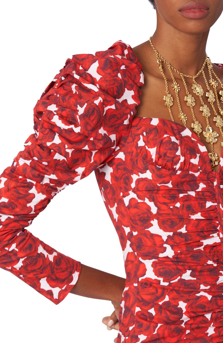 Carolina Herrera Rose Print Juliet Sleeve Sheath Dress, Alternate, color, 
