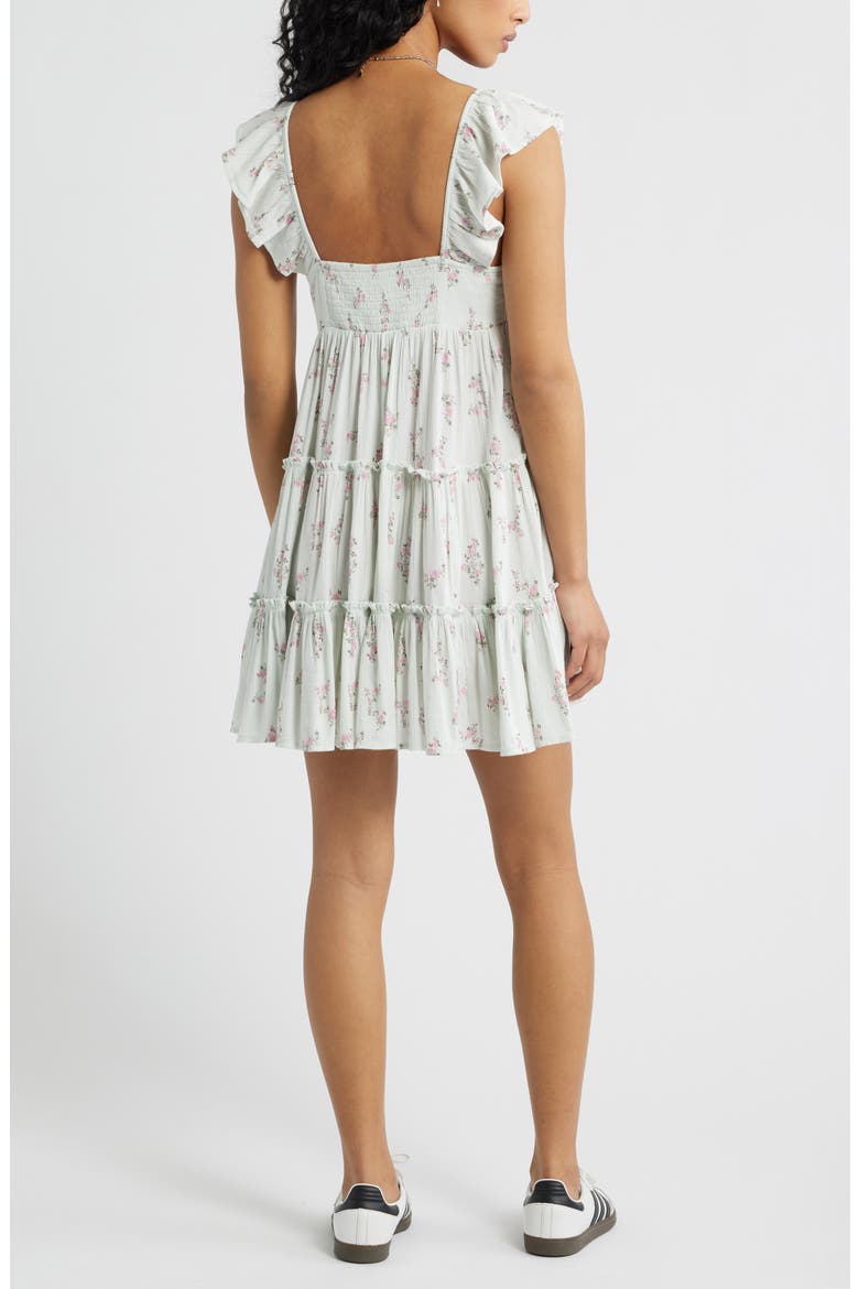 Flutter Sleeve Cotton Blend Mini Sundress, Alternate, color, GREEN- PINK SELINA FLORAL