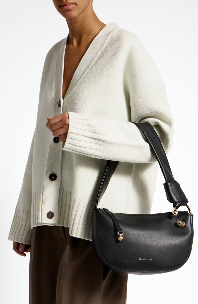 Strathberry Mini Halo Leather Shoulder Bag, Alternate, color, Black