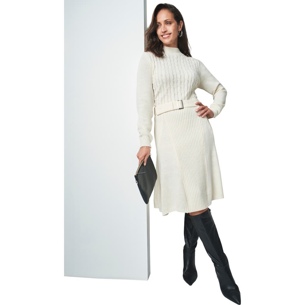 Jessica London Belted Cable Sweater Dress In White