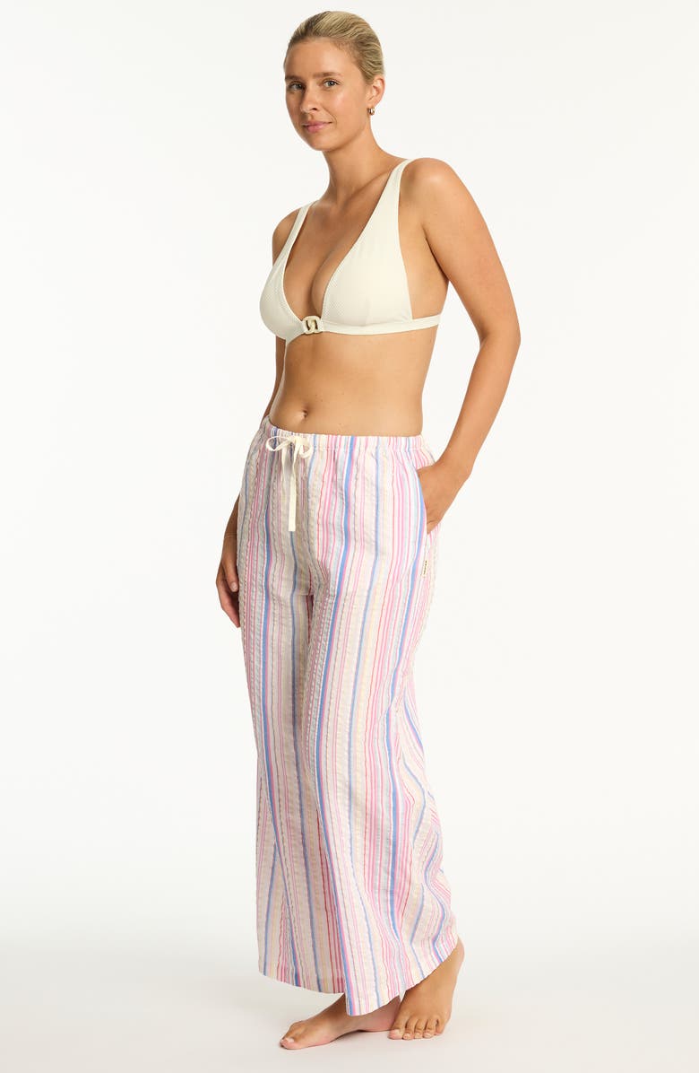 Sea Level Boho Stripe Surf Pants, Alternate, color, Blue