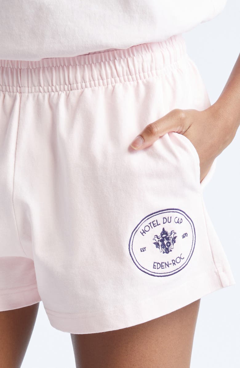 Sporty & Rich Eden Crest Cotton Disco Shorts, Alternate, color, Pink Dolphin