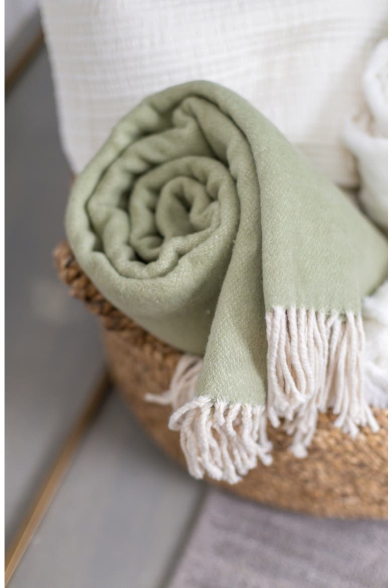 Billie Fringe Cotton Throw Blanket, Alternate, color, SAGE