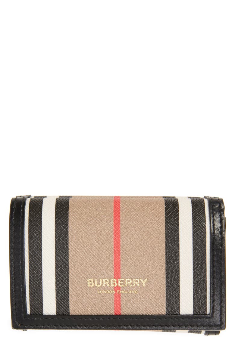 Lark Icon Stripe Trifold Leather Wallet, Main, color, ARCHIVE BEIGE