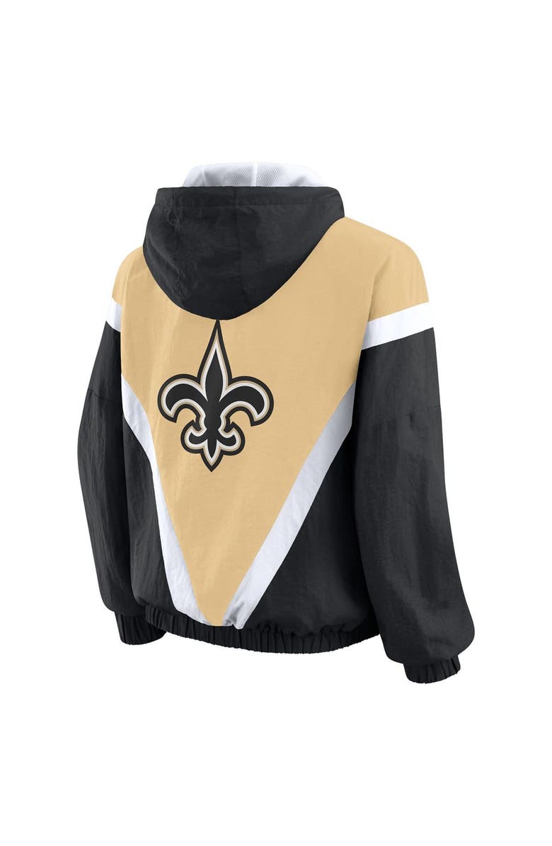 WEAR by Erin Andrews Women's WEAR by Erin Andrews Gold/Black New Orleans Saints Retro Crinkle Full-Zip Hoodie Windbreaker, Alternate, color, Gold