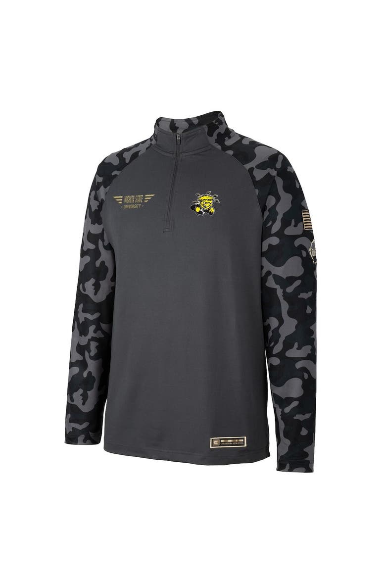 Men's Colosseum Charcoal Wichita State Shockers OHT Military Appreciation Long Range Raglan Quarter-Zip Jacket, Alternate, color, Charcoal
