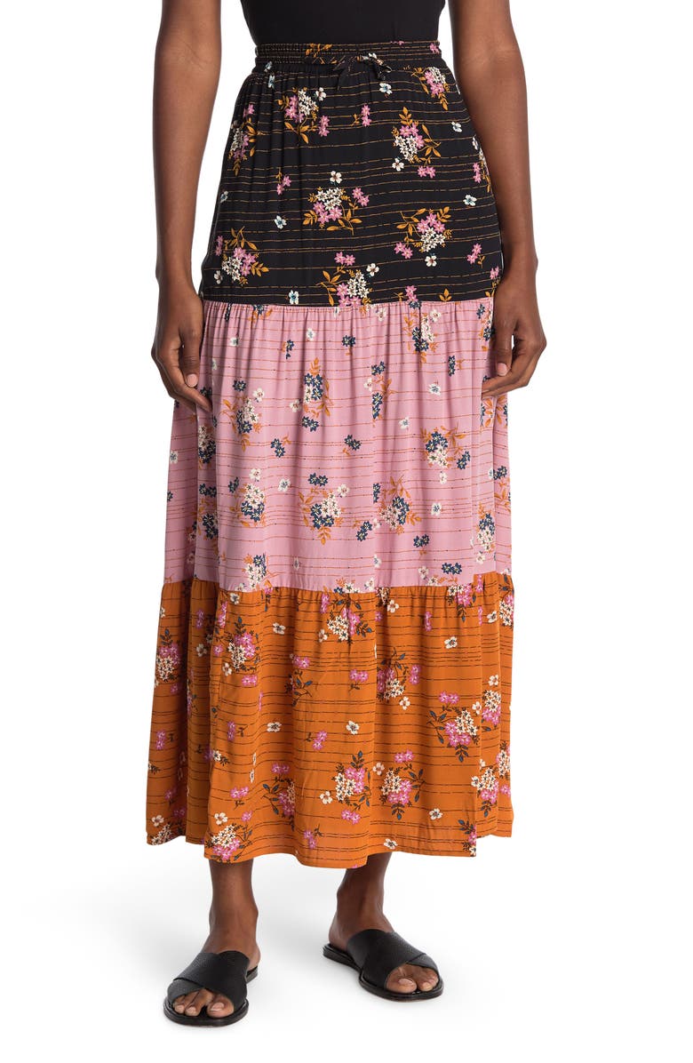 DR2 by Daniel Rainn Daniel Rainn Multi Floral Tiered Maxi Skirt, Main, color, 