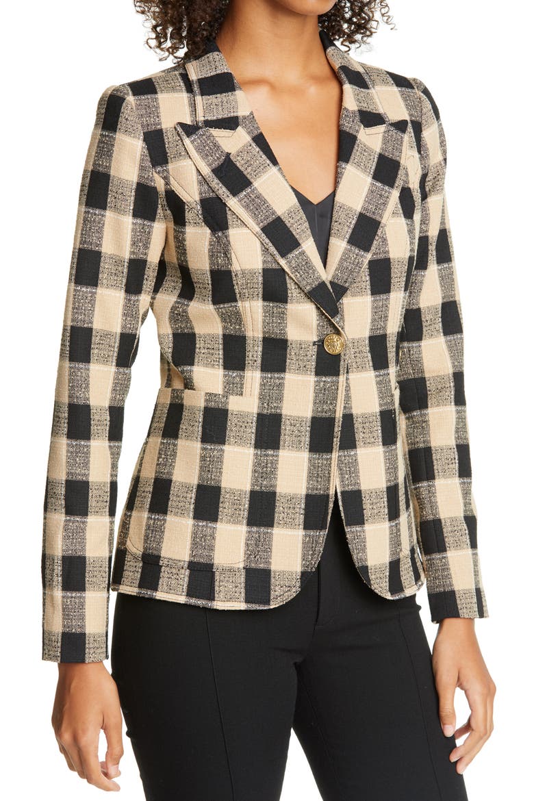 Duchess Plaid Cutaway Blazer, Alternate, color, BLACK/ TAN CHECK