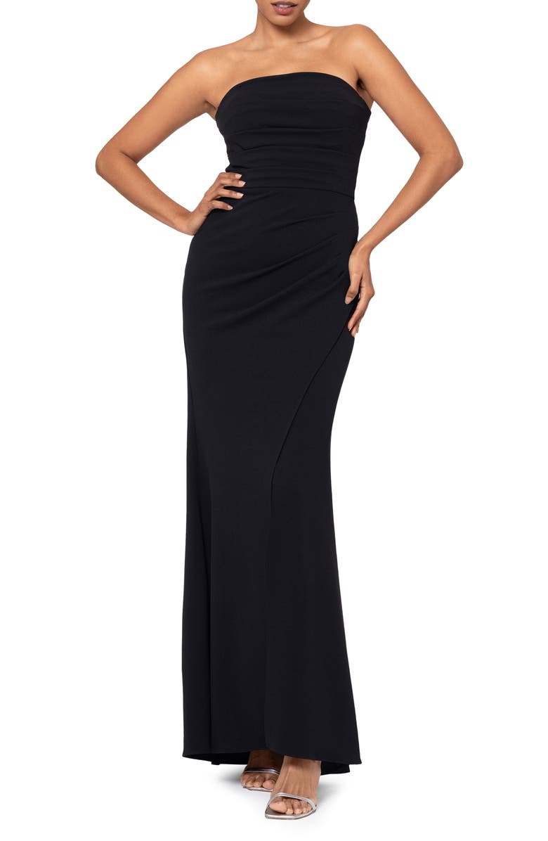 Xscape Evenings Strapless Side Ruched Scuba Crepe Gown, Main, color, 
