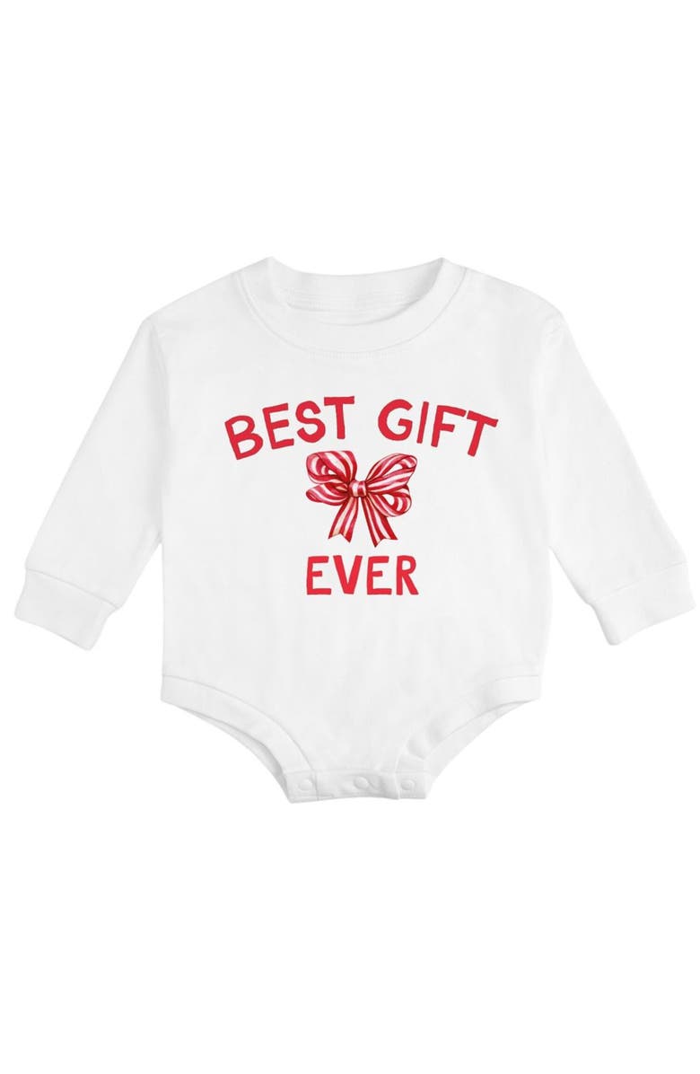 Sweet Wink Best Gift Ever Christmas Long Sleeve Romper, Main, color, White