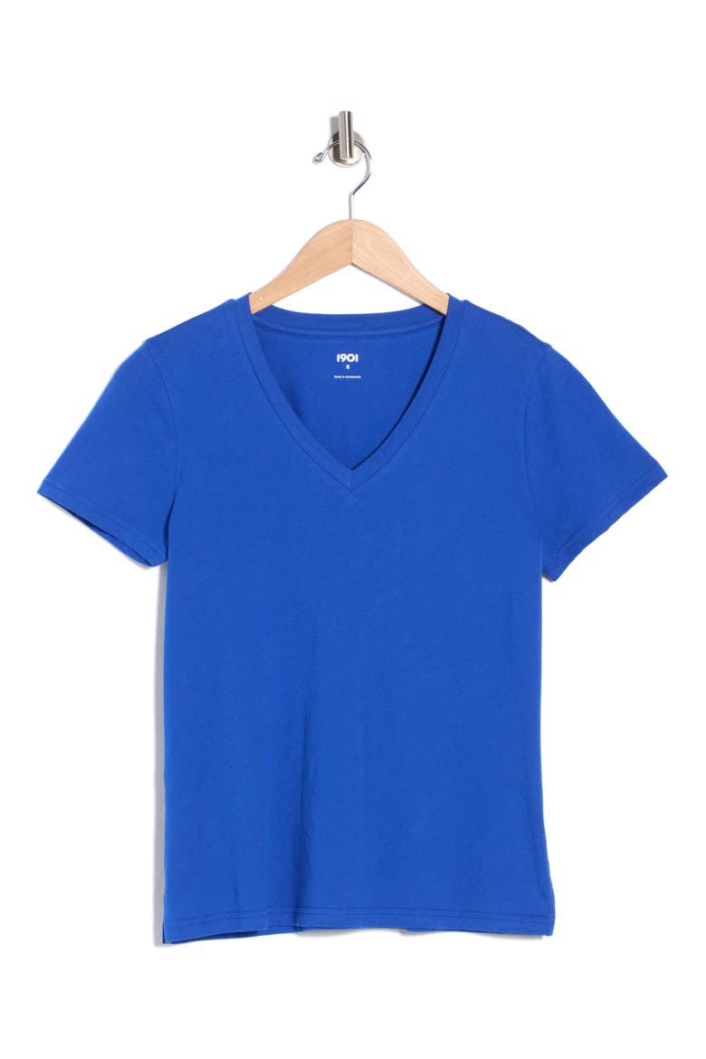 V-Neck Cotton T-Shirt, Alternate, color, BLUE SURF