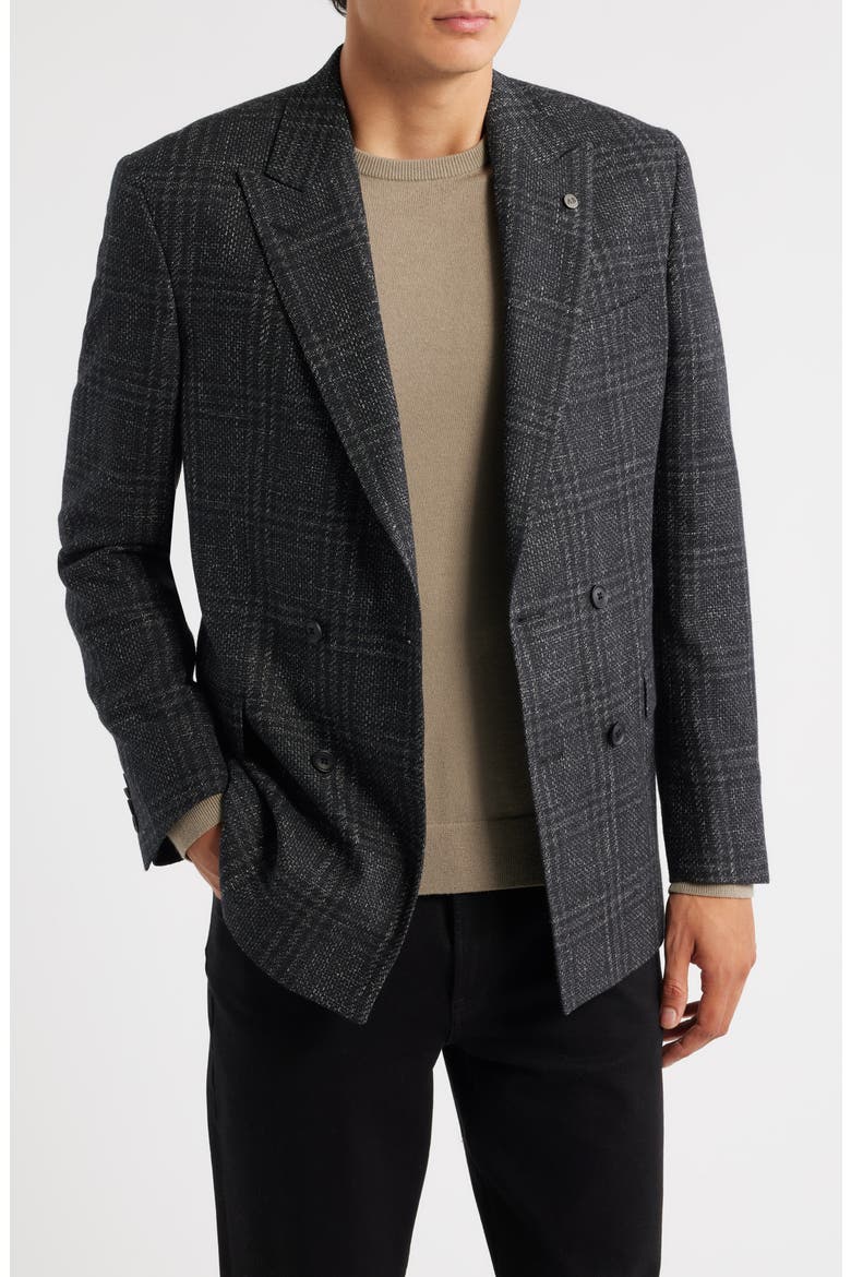 Ridley Slim Fit Windowpane Plaid Wool Blend Sport Coat, Main, color, CHARCOAL