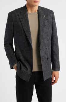 AllSaints Ridley Slim Fit Windowpane Plaid Wool Blend Sport Coat
