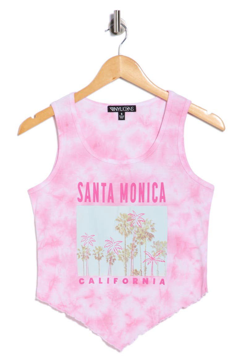 Santa Monica Tie Dye Graphic Handkerchief Hem Tank, Alternate, color, PINK