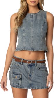 EDIKTED Quinlan Open Back Sleeveless Denim Top