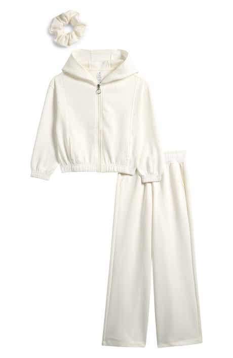 YOGALICIOUS Kids' Rhinestone Zip-Up Hoodie, Flare Sweatpants & Scrunchie Set