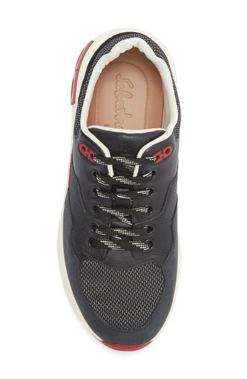 Ferragamo Leather And Fabric Low-top Sneakers In Black
