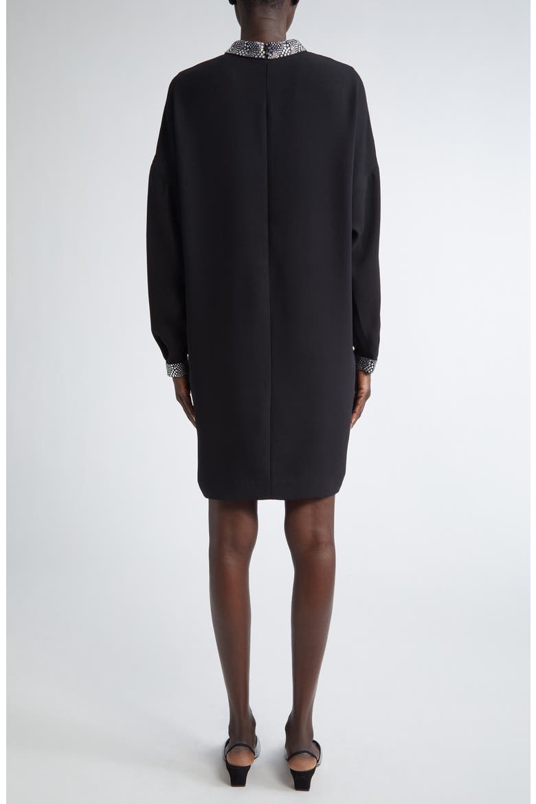 Satin Trim Long Sleeve Dress, Alternate, color, BLACK
