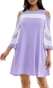 Nina Leonard Ity Stripe Cold Shoulder Dress