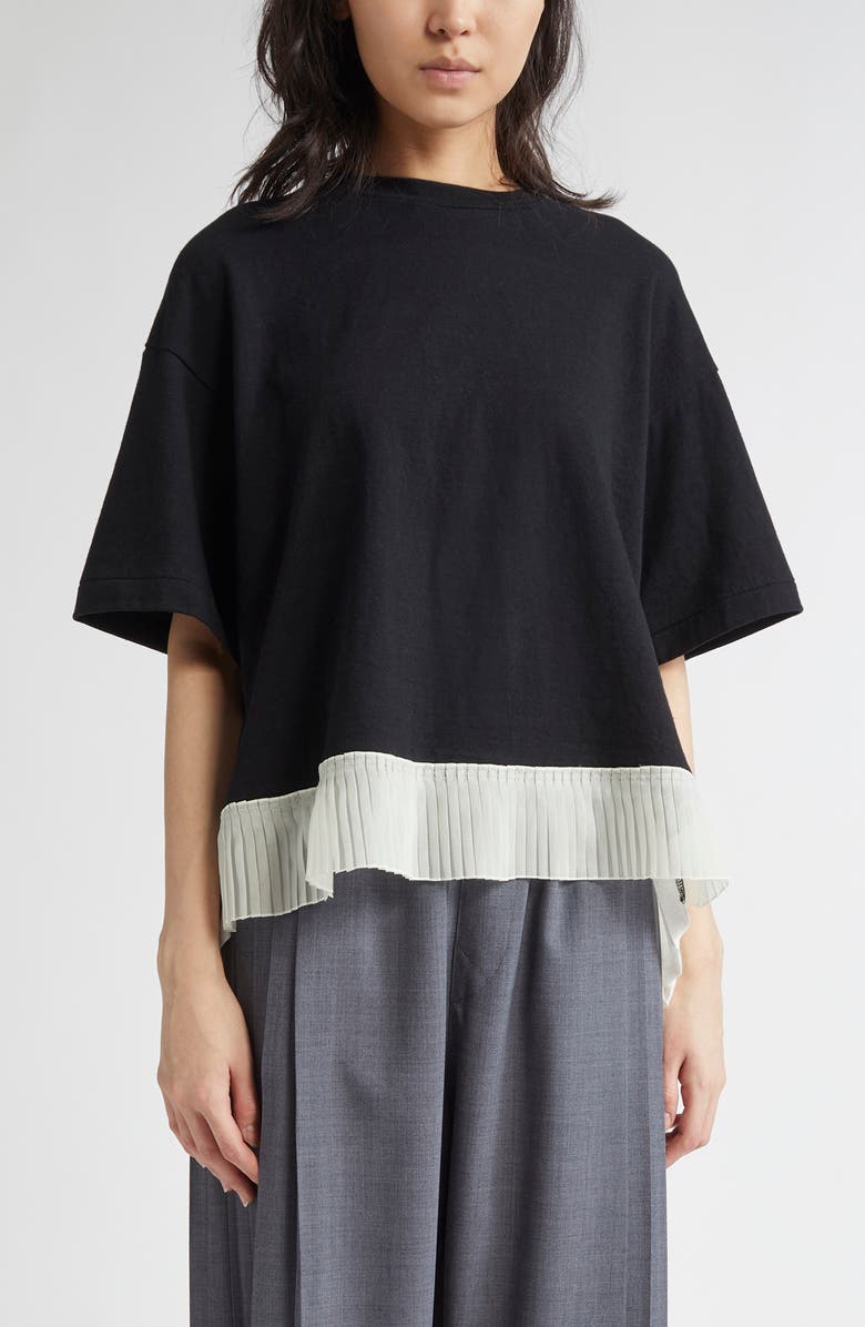 Undercover Pleated Hem Mixed Media T-Shirt, Main, color, 