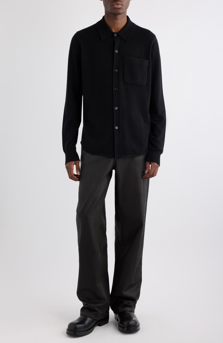 Dries Van Noten Monaco Cashmere Button-Up Shirt, Alternate, color, Black