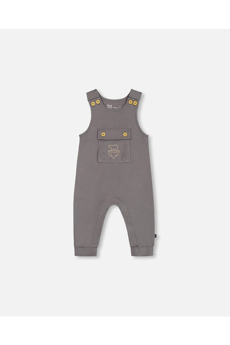 Baby Boy's Organic Cotton Printed Bodysuit And Overall Set Dark Gray With Mountains, Alternate, color, Printed Bear & Mountains