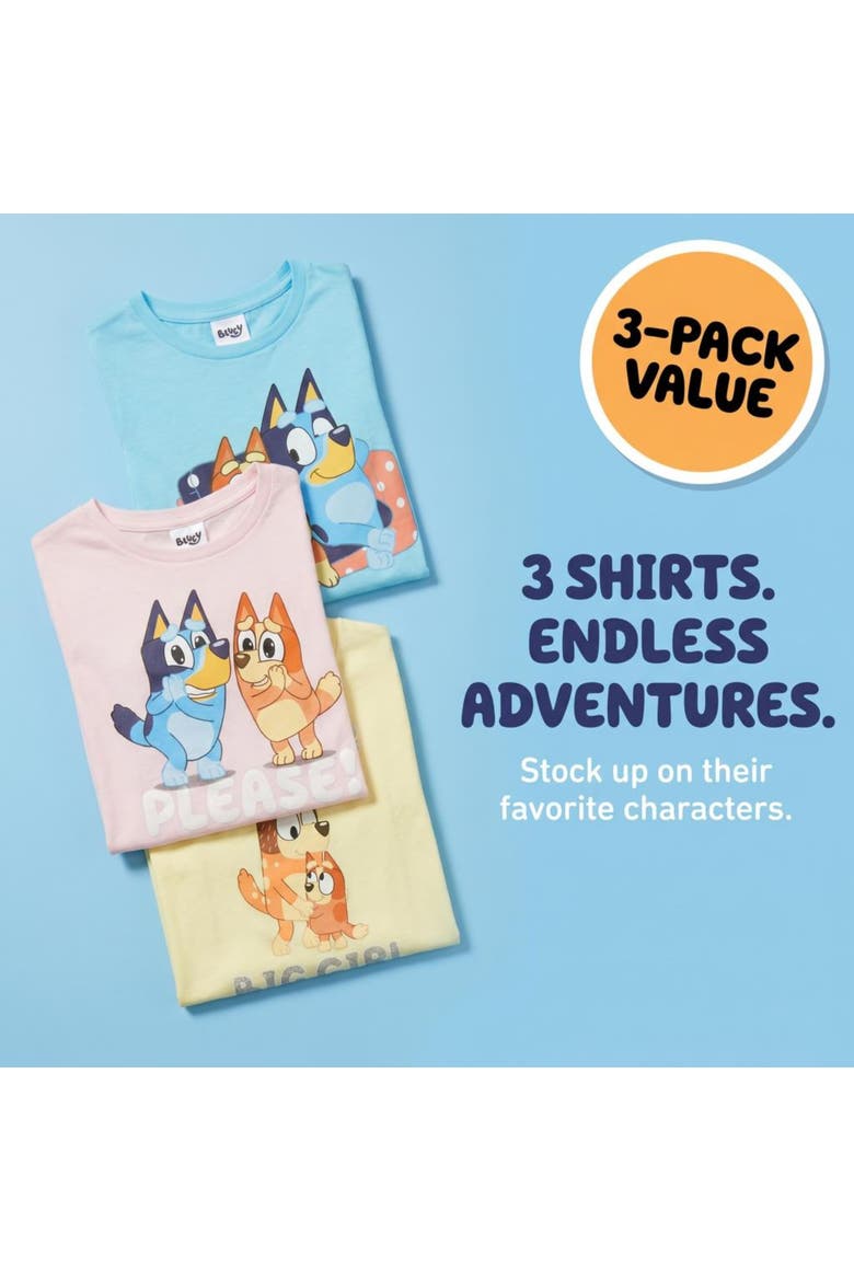 3-Pack Short Sleeve T-Shirts, Alternate, color, Bluey Pastel Multi